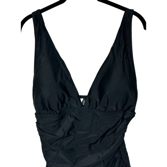 NWT J Crew Factory Womens One Piece Swimsuit Large V Neck Ruched Padded Black - Picture 7 of 11